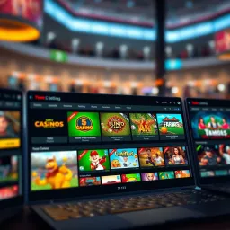 Online betting platforms interface showcasing variety of casino games and sports betting options