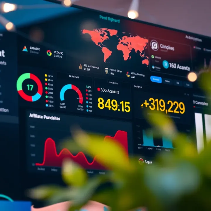 Dashboard interface showing affiliate performance metrics and navigation menu