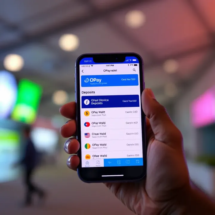 Mobile phone screen displaying OPay wallet interface with various deposit options