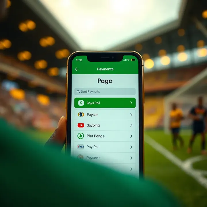 Mobile phone screen showing Paga app with payment options for online betting