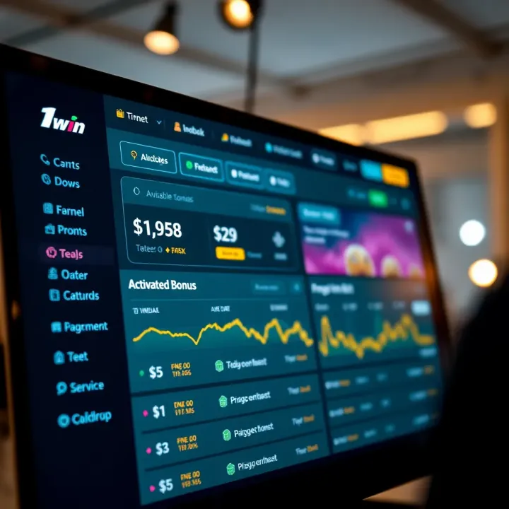 Dashboard showing activated bonus and available free bet balance on 1win sports betting site