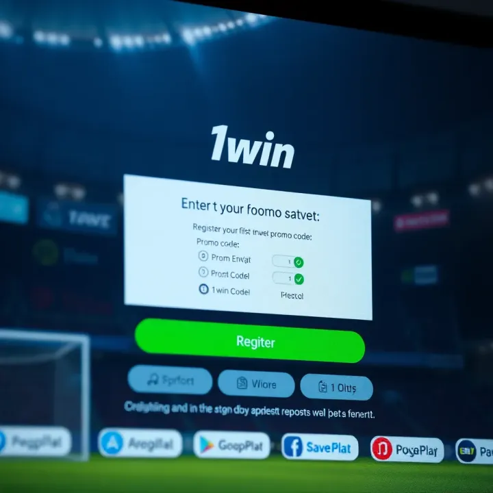 User interface displaying 1win registration form with promo code entry field