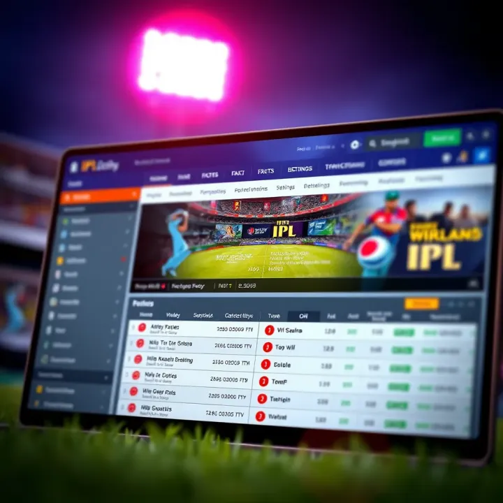 Illustration showing a digital cricket betting platform interface with IPL match details