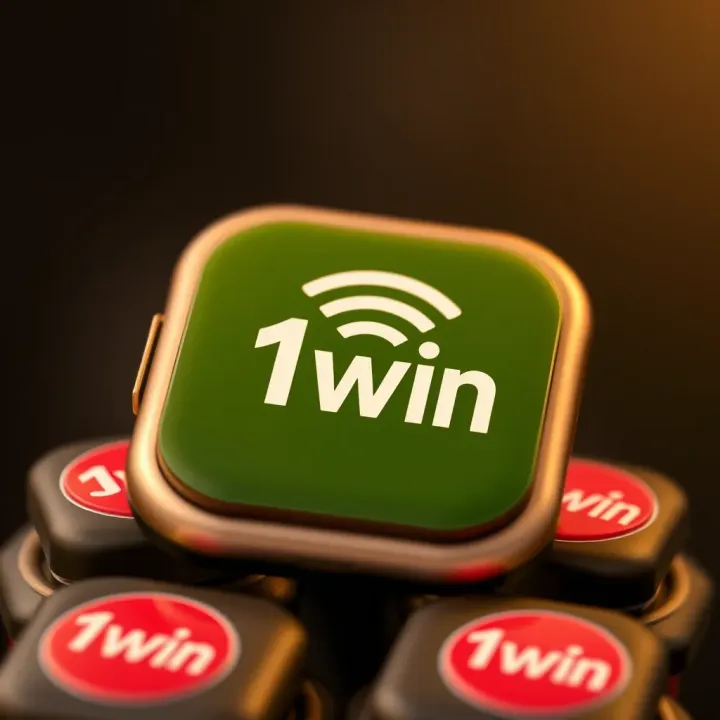 Stable internet connection symbol with 1win app icons surrounding it