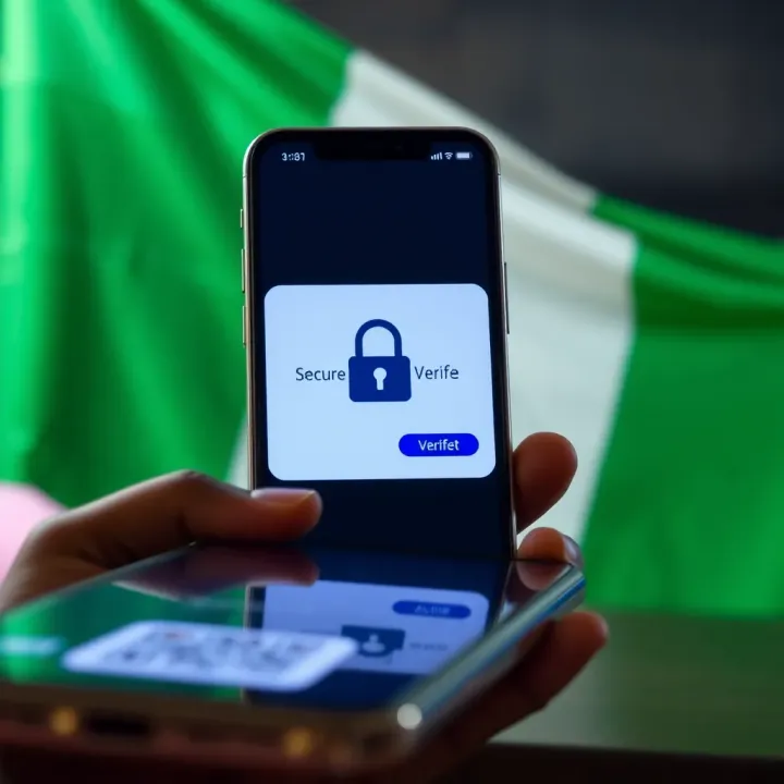 Secure verification process displayed on a mobile device with Nigerian flag colors in the background