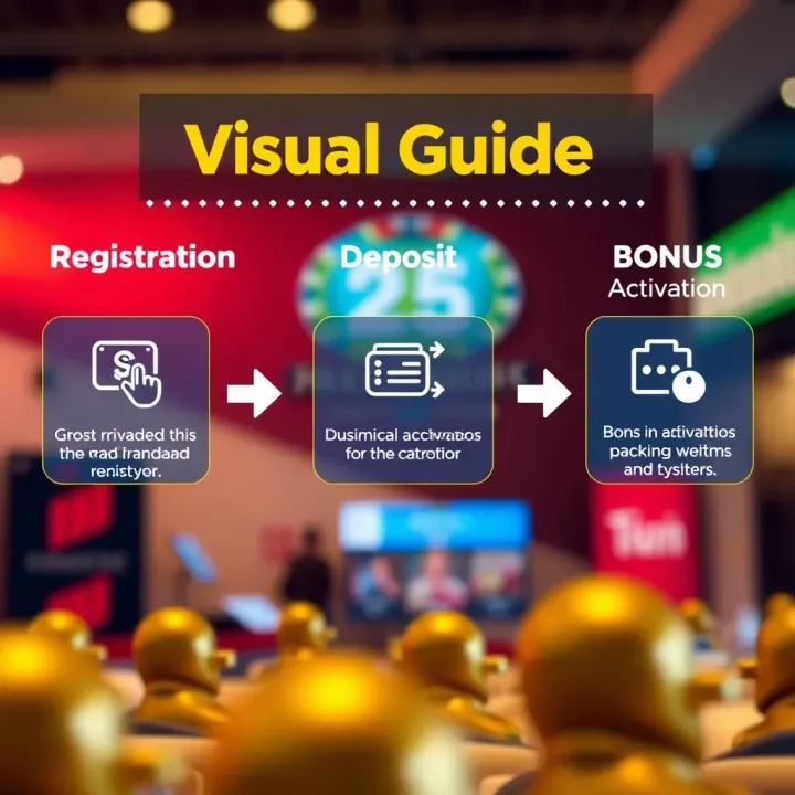 Graphic showing the concepts of registration, deposit, and bonus activation with icons and arrows