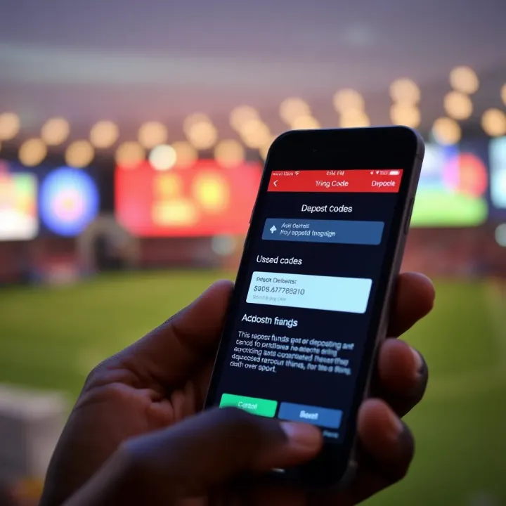 Mobile phone showing USSD code interface for depositing funds into online gaming account