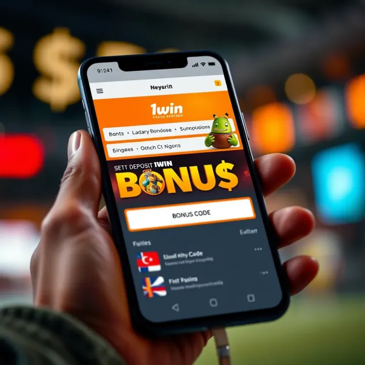 Illustration of a mobile device displaying a betting platform with highlighted bonus code entry field