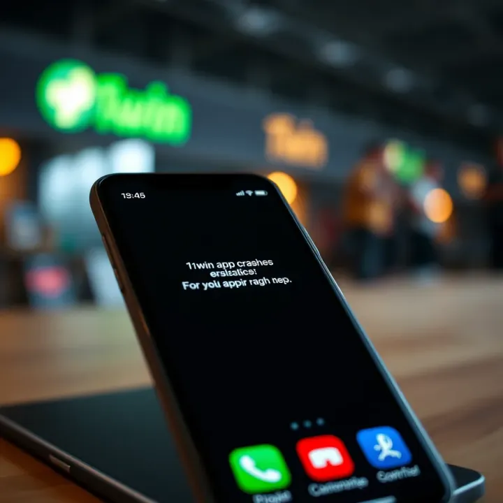Smartphone screen showing the 1win app crash error message